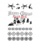 Deep Red Christmas Holly Borders cling stamp